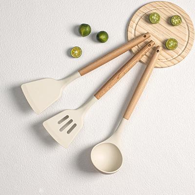 Espátula de Silicona con Mango de Madera Espátula para Olla de Alta Temperatura Cuchara para Cocina Casera Espátula para Freír Herramientas de Cocina de Gel de Sílice