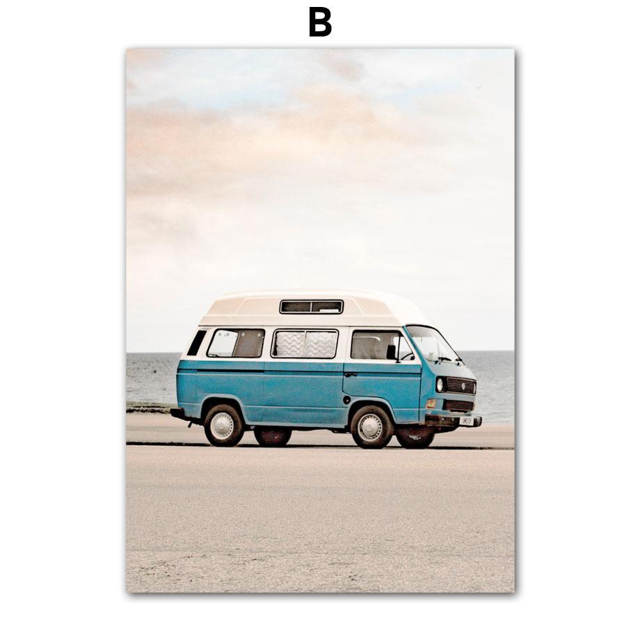 Car Seagull Chalet Coconut Tree Beach Landscape Wall Art Canvas Painting Nordic Poster And Prints Wall Picture Living Room Decor