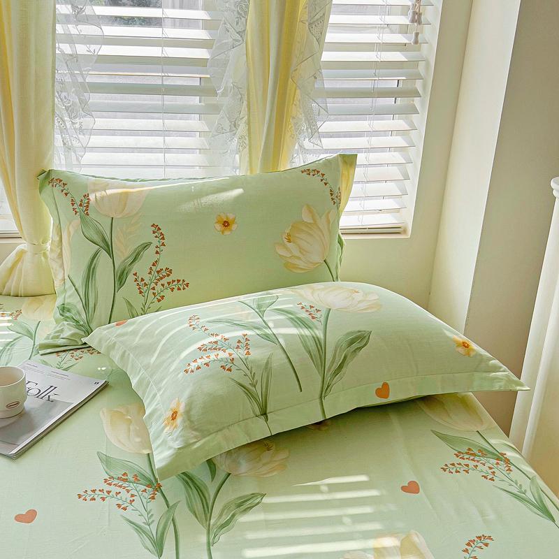100% Cotton Country Floral Flat Sheet 3 Pieces Tulip Bed Sheet Set Soft Botanical Flower Blossoms Bed Cover with 2 Pillow Cases