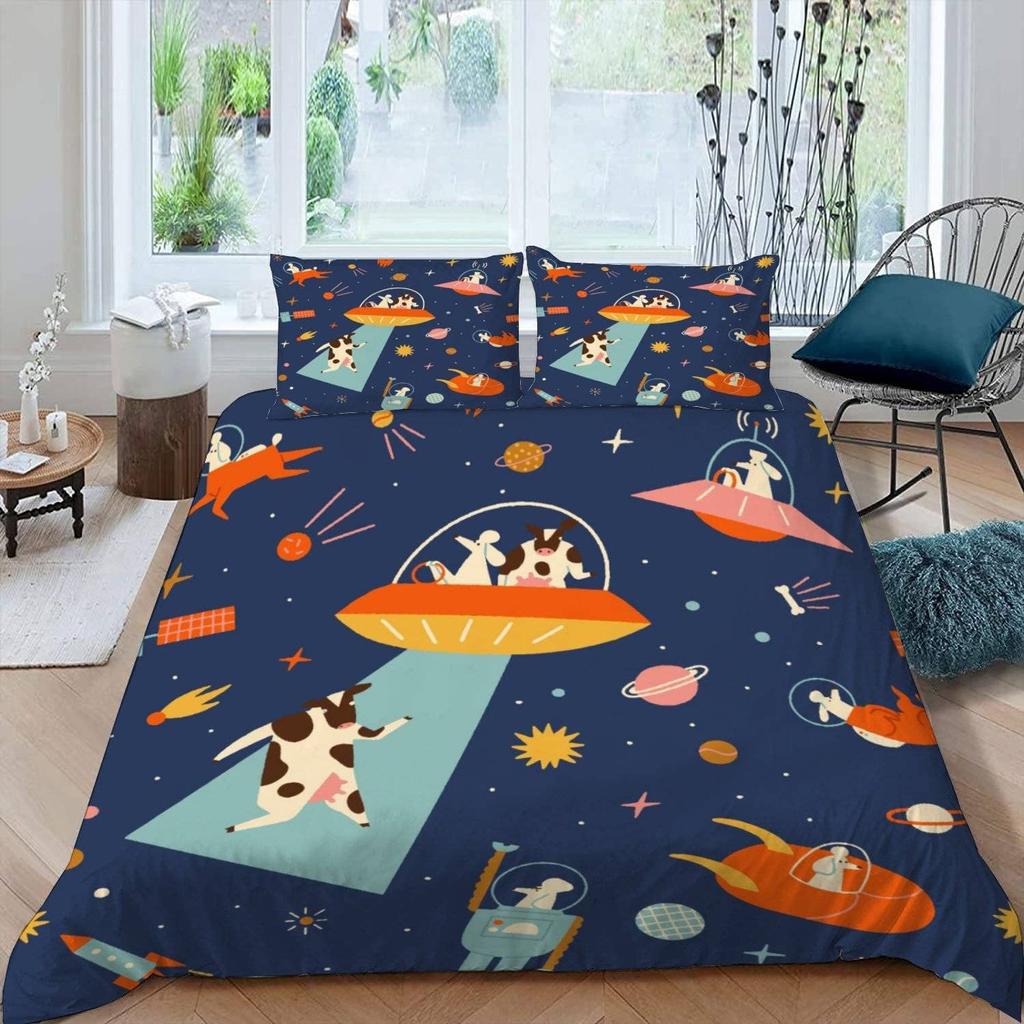 Cute Cows Duvet Cover Set Kawaii Farm Animal Bedding Set Microfiber Floral Comforter Cover Twin King For Kids Boys Girls Decor