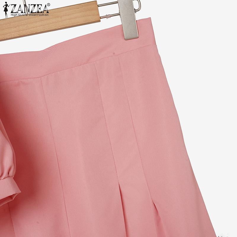 ZANZEA Women Short Sleeve Cropped Tops and Wide Leg Pants Two Piece Suit Sets