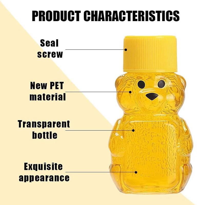 20Pcs Plastic Transparent Disposable Cartoon Bear Juice Bottle, Small Capacity Dispensing Bottle, 60Ml Honey Bottle