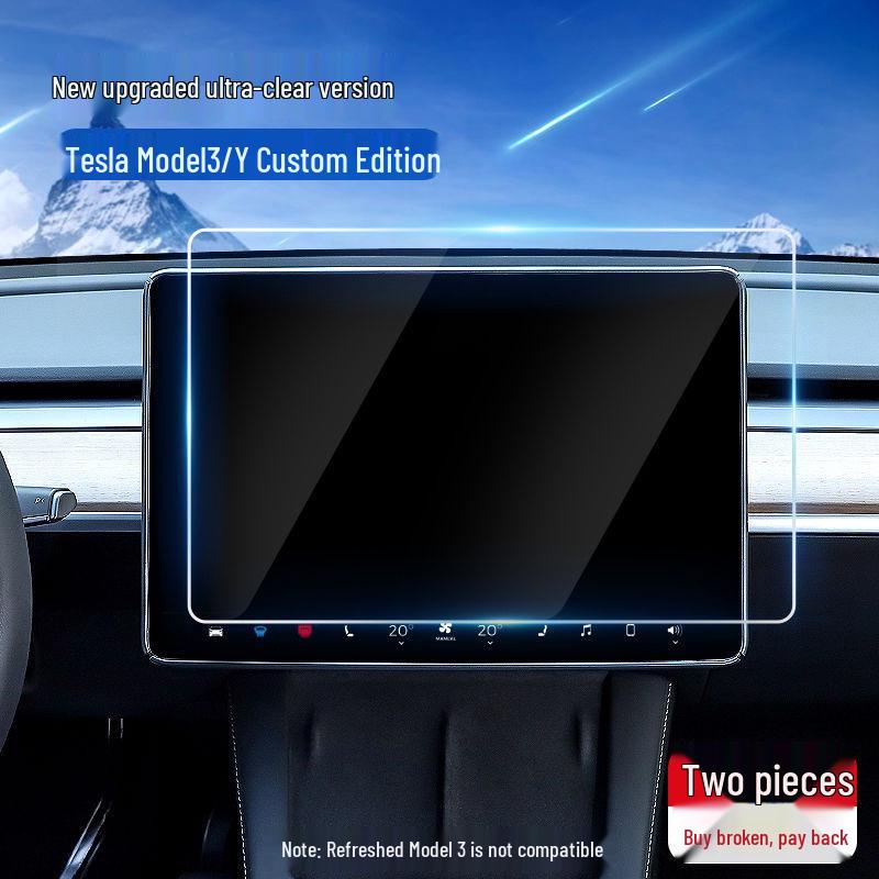 Tesla Model 3/Y Center Console Displayschutzfolie, Vollabdeckung Gehärtetes Glas, Explosionsgeschützt
