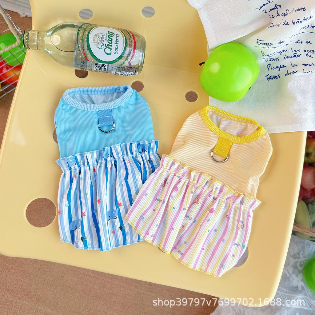 Summer thin breathable cool clothes pet clothing dog cat clothes splicing ice silk skirt sun protection than bear