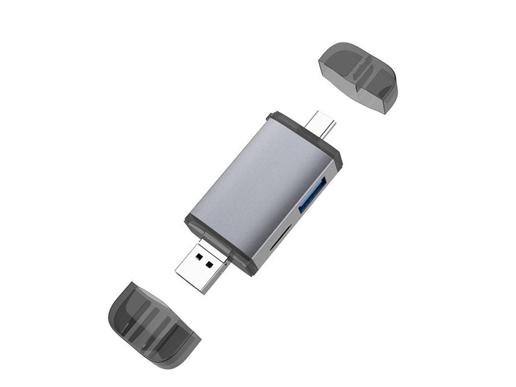 Multifunctional 6-in-1 Type-C OTG Card Reader, SD/TF/USB, Black