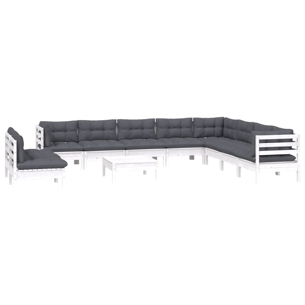 11 Piece Garden Lounge Set with Cushions White Solid Pine Wood