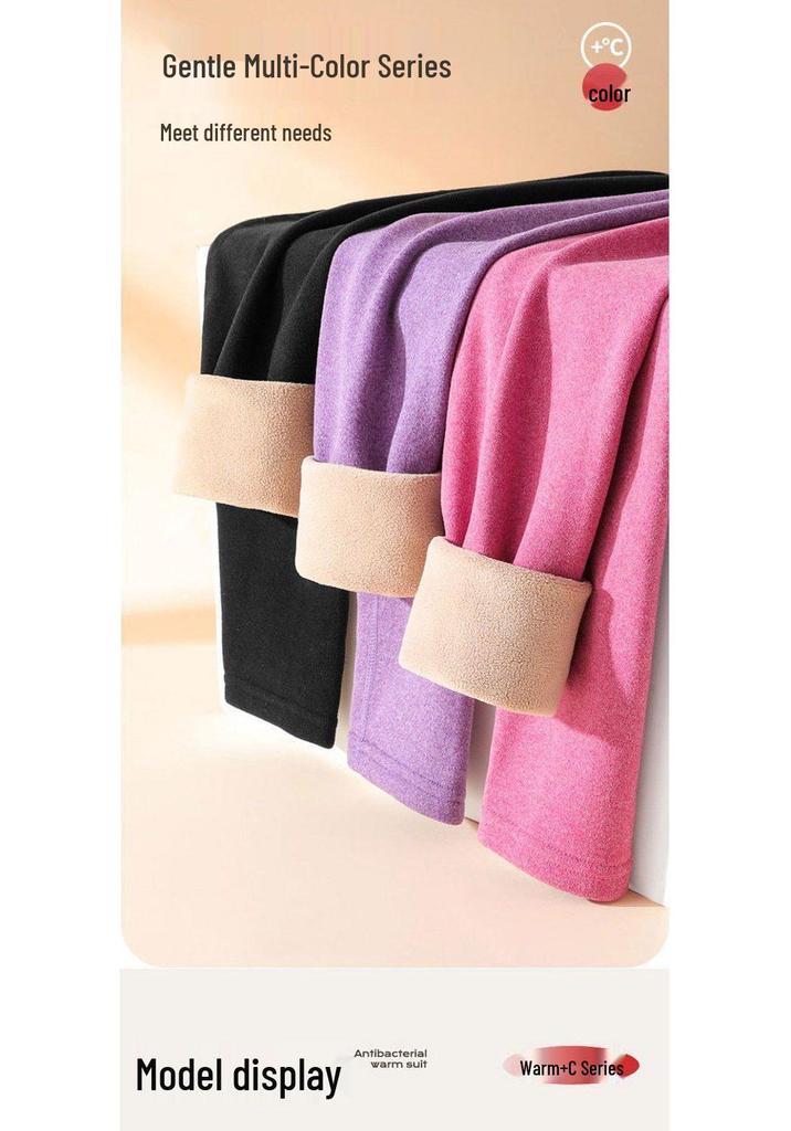 Women's High-Waist Thermal Pants: Fleece-Lined, Thickened Lamb Wool, Cotton Blend, Large Size, Ideal for Autumn & Winter.