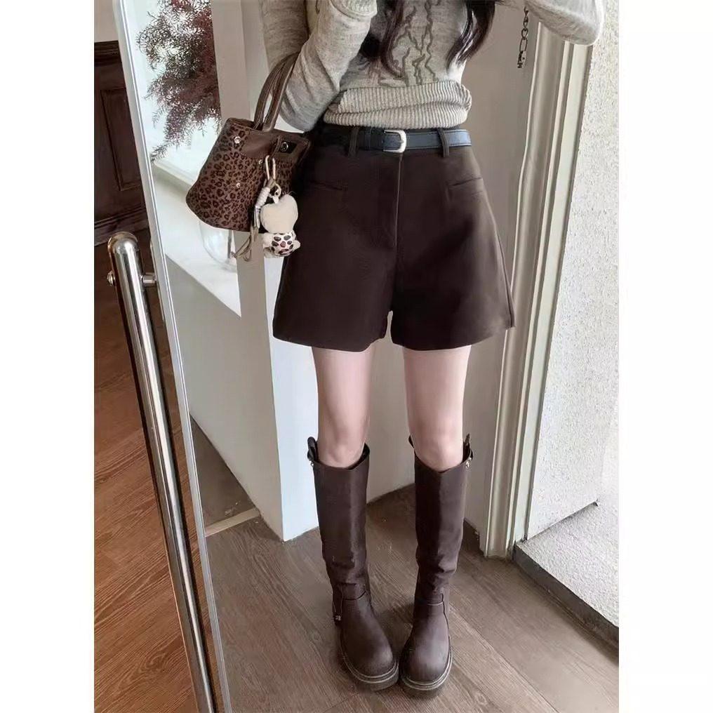 2026 Autumn Plus Size Women's High-Waist Wool Suit Shorts - Loose Bootcut Style