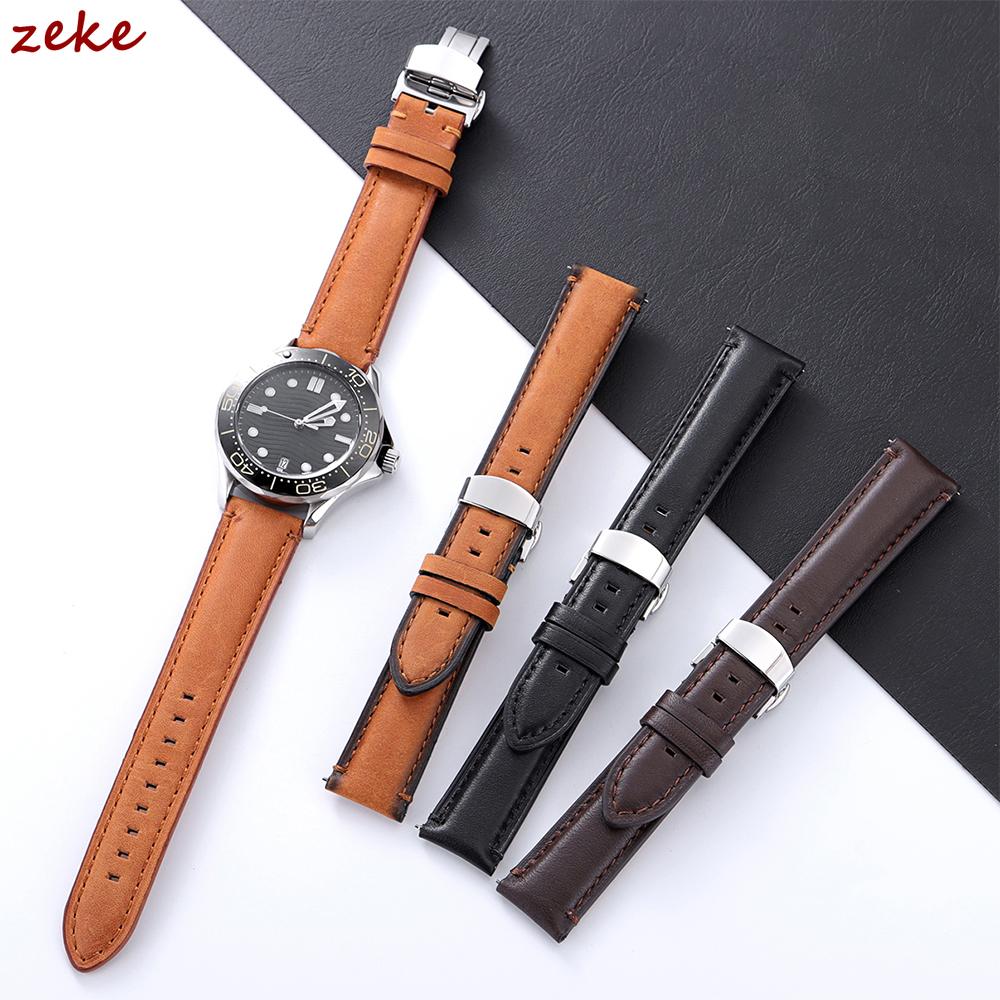 Genuine Cowhide Watch Band Butterfly Buckle Vintage Straps 20mm 22mm 24mm Men Women Soft Leather Wrist Bracelet Belt Accessory