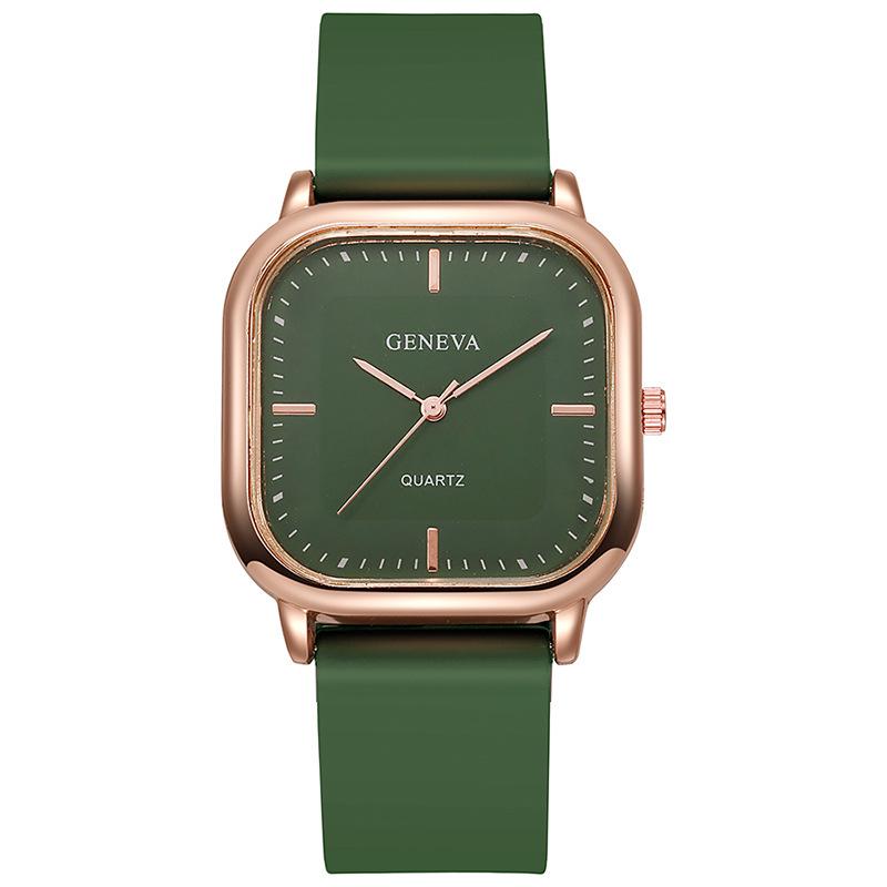 Rose Gold Silicone Strap Square Quartz Watch for Women and Students