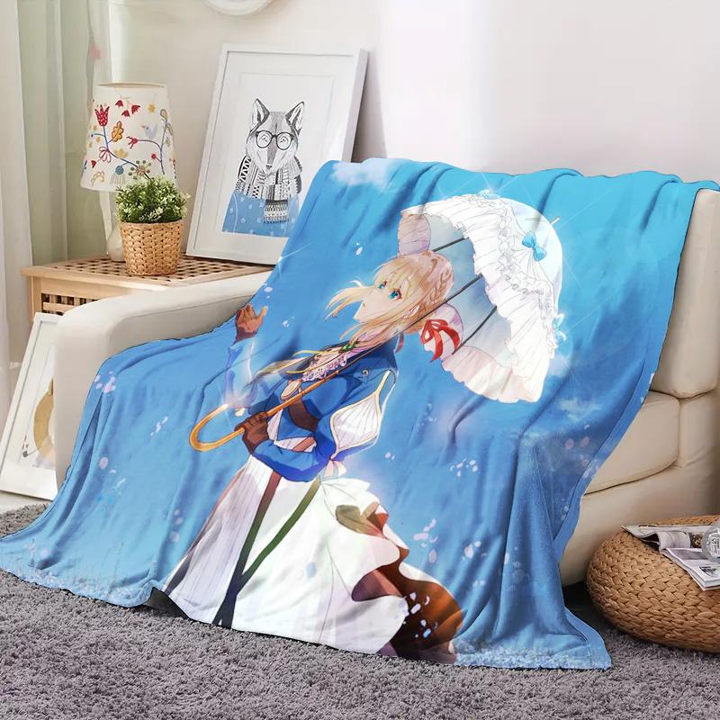 Violet Evergarden Anime Flannel Throw Blanket, Soft Blanket for Sofa Bed, Anime Girl Print Home Decoration
