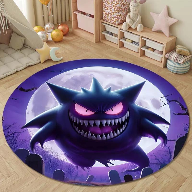 1PC Japanese Games P-Pokemon G-Gengar Print Round Carpet Rug for Living Room Bedroom Carpet Flannel Non-slip Rugs Gift Potdemiel
