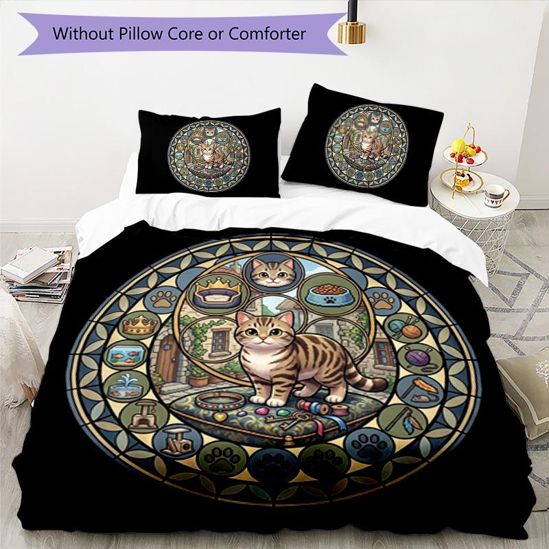 Royal Cats Kingdom Pattern Bedding,Quilt Set Quilt Cover Pillowcase Home Birthday Gift (1*duvet cover+2*pillowcase,without core)
