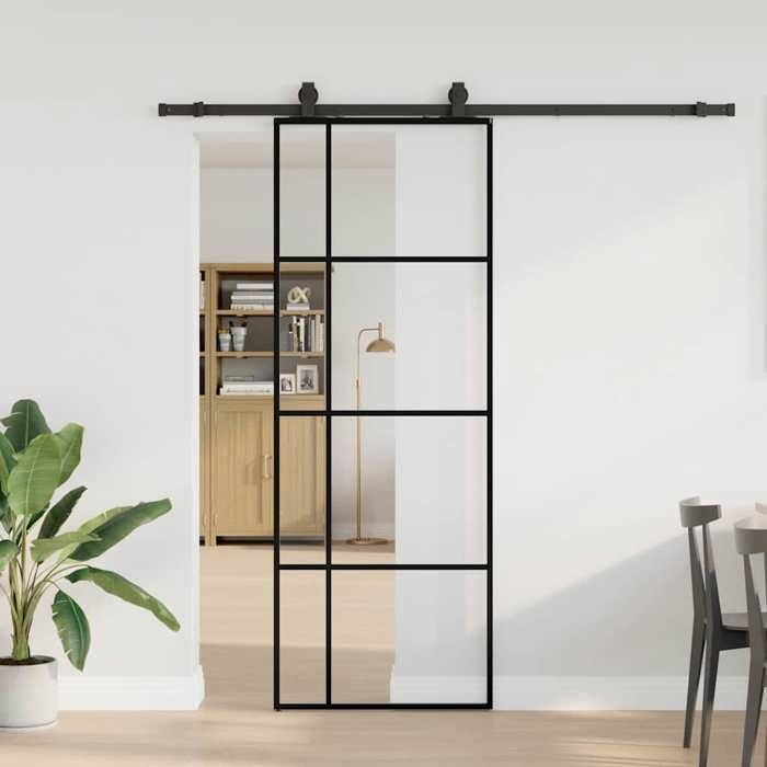 VidaXL Porte coulissante kit de quincaillerie noir 76x205 cm verre ESG, porte intérieure, porte de grange intérieure, porte 3375868