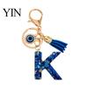 Portable Key Organizer Blue Series Keychain Pendant, Initial Letter Charm Chain with Eyes Comfortable To Carry Tassel Design, A-Z Holder for