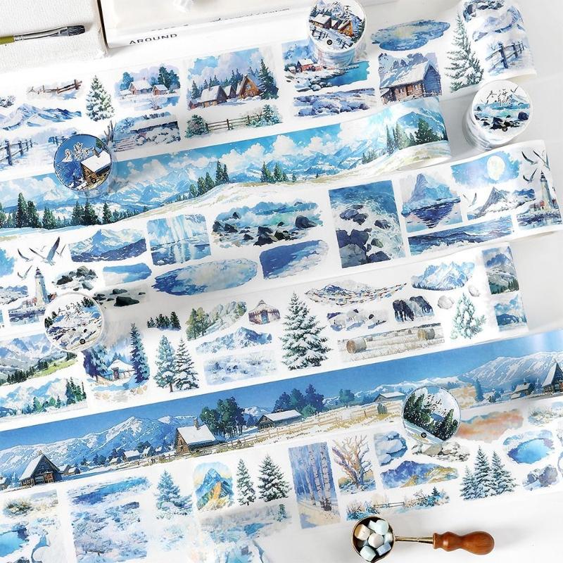 Office School Supplies Slow Season Series Washi Tape Ins Winter Snow Scene Hand Tent Diy Decoration Kawai Stationery Lovely