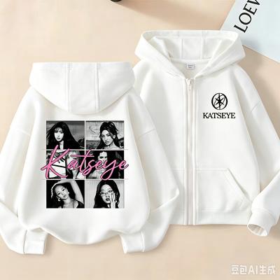 Fashion Girls Clothes Girl Group KATSEYE Zipper Hoodie Boys Fashion Hooded Sweatshirt 2026 New Kids KATSEYE Zip UP Casual Tops