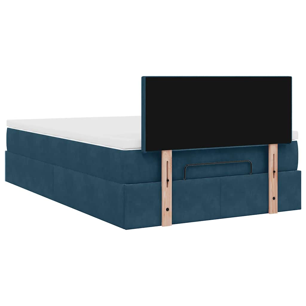 Ottoman Bed with Mattress Dark Blue 120x190 cm Velvet