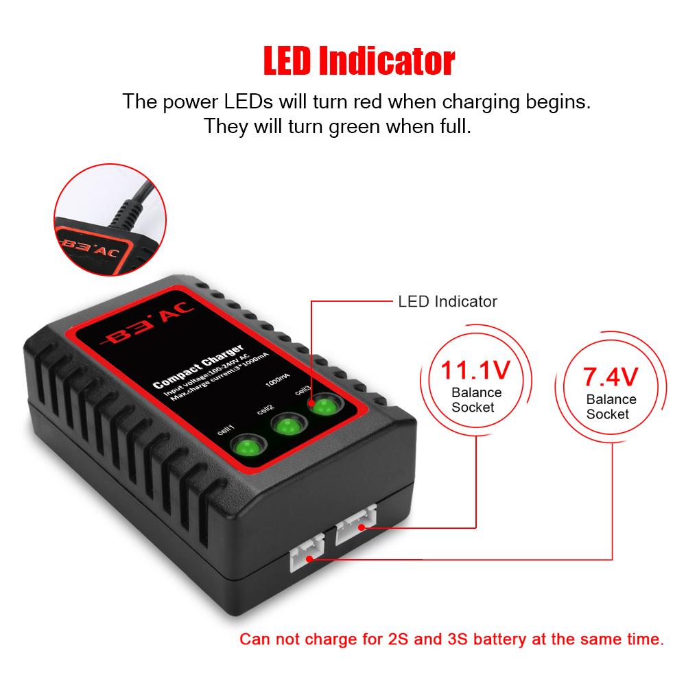 B3AC RC Charger for 2s-3s LiPo Battery Compact Balance Charger 2-3 Cells Lipo Balancing RC Toys