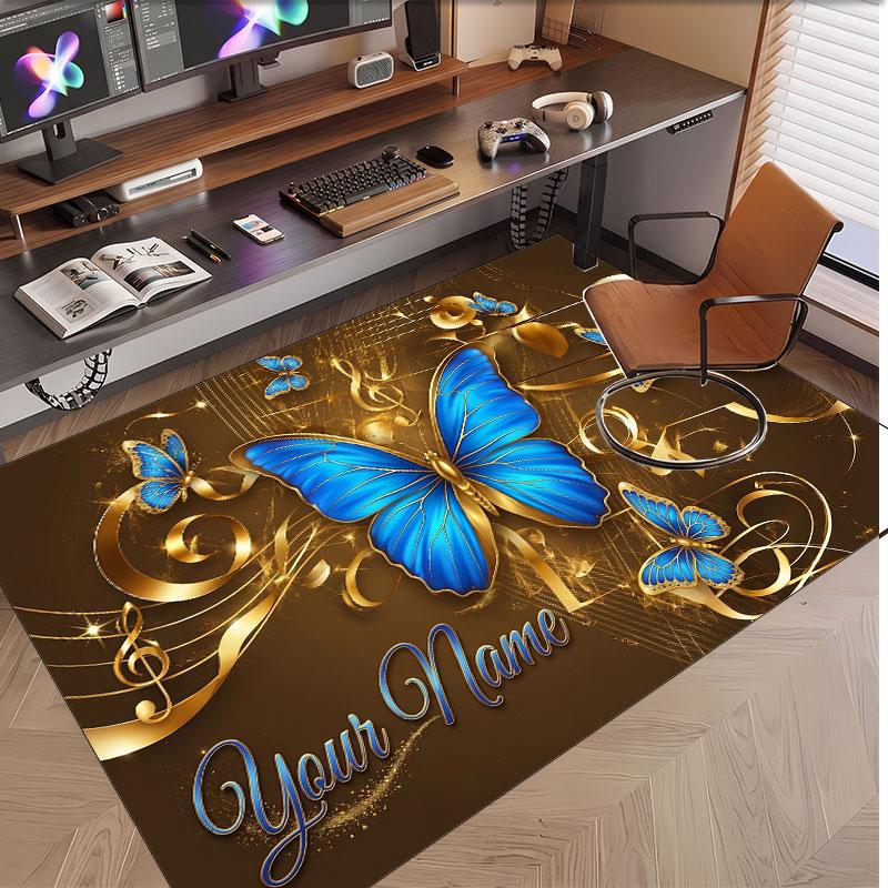 Butterfly Theme Soft Crystal Velvet Rug Custom Name & Text Print Non Slip Floor Rug for Bedroom Living Room