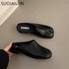 Fashion SUOJIALUN Autumn Women Flat Slipper Fashion Split Toe Slip On Mules Shoes Ladies Casual Soft Flat Heel Outdoor Slides Sandal Sho
