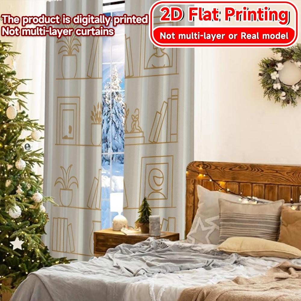 2D Flat Printing  2pcs Curated Shelf Pattern Chic Curtains Durable Polyester Curtains Decorations Ldeal for Living Room   Bedroom