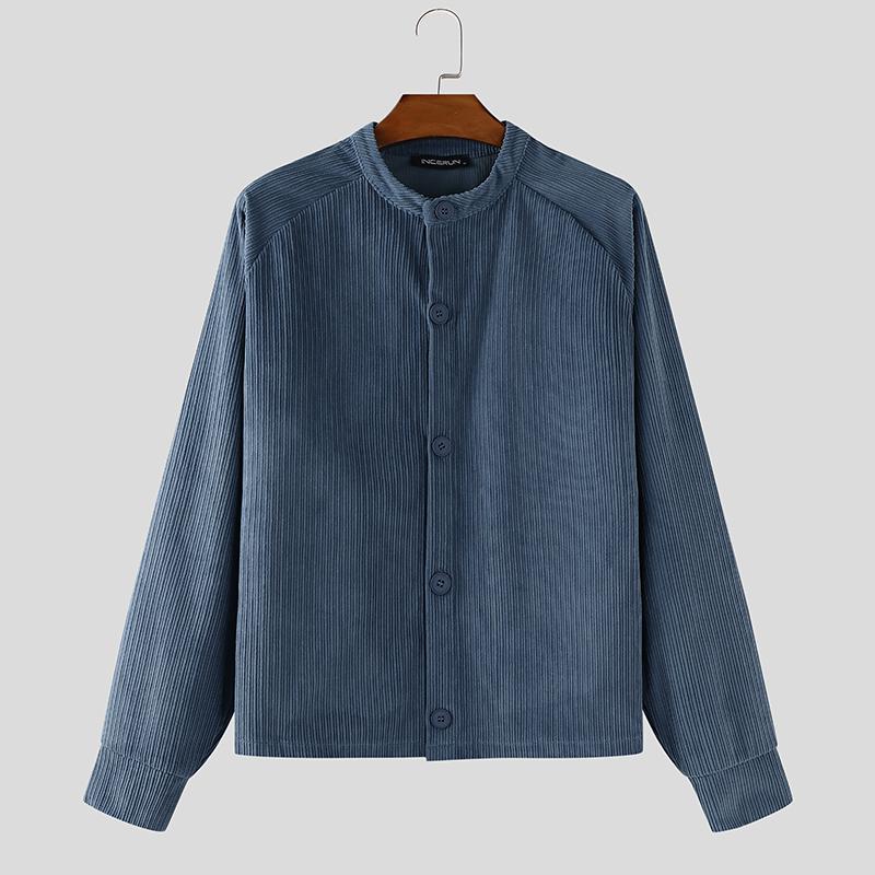 

INCERUN Оверсайз Осенние Мужские Куртки и Пальто с Длинным Рукавом из Вельвета на Пуговицах Свободного Мешковатого Кроя L синий