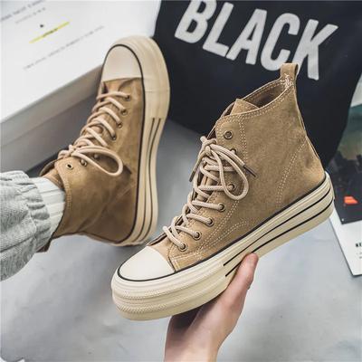 Mode Herrenschuhe Trend Schnürschuhe High Top Schuhe Herren Vulkanisierte Vintage Braun Paare Freizeit-Sneaker Komfort Wildleder Dicke Sohle