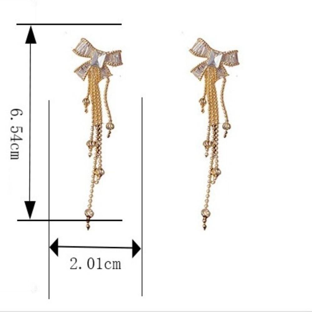 Fashion Long Tassel Butterfly Earrings Shiny Crystal Sweet Bowknot Tassel Earrings Zircon Drop Earrings Women Jewelry