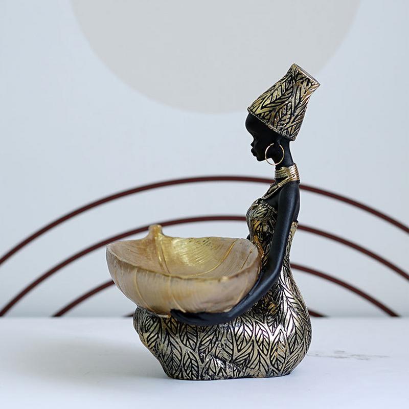 Fruit Serving Tray Resin African Black Woman Fruit Display Tray Decorative Desktop Ornament Table Storage For Candy Dessert