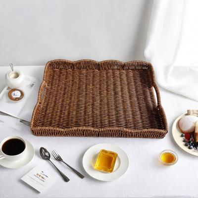 Storage Tray Wicker Basket with Handles Retro Rattan Weave Design Easy To Clean Multi-Functional Countertop Organizer