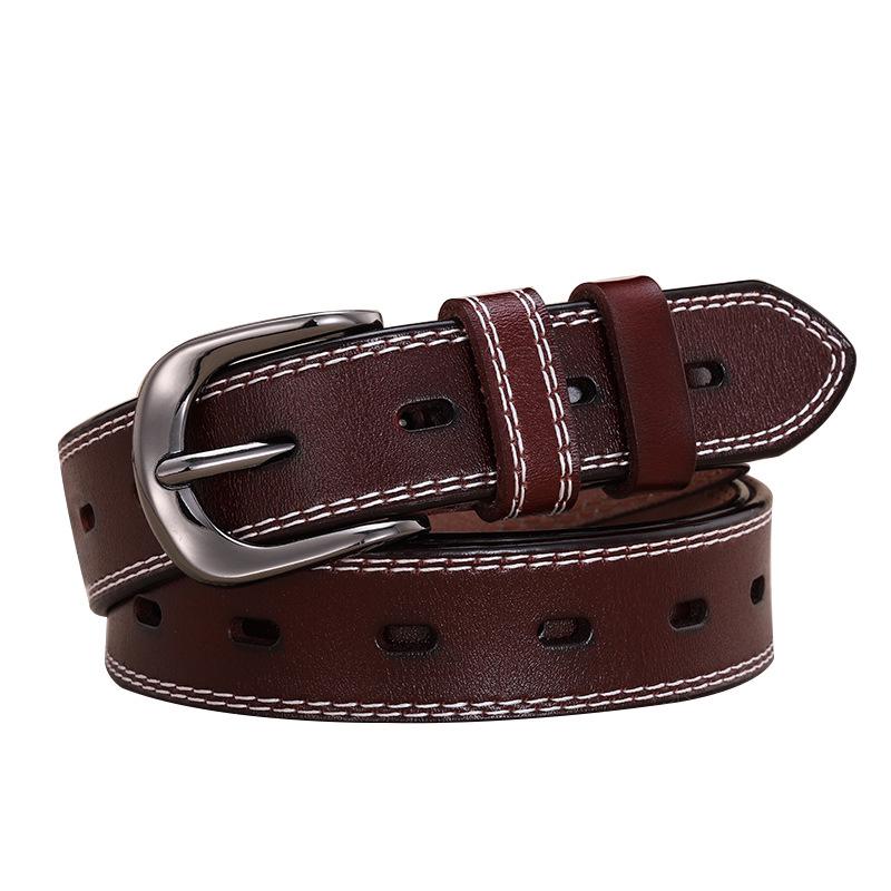 Women's Genuine Leather Fashion Belt – Versatile Casual Waistband with Pin Buckle for Jeans