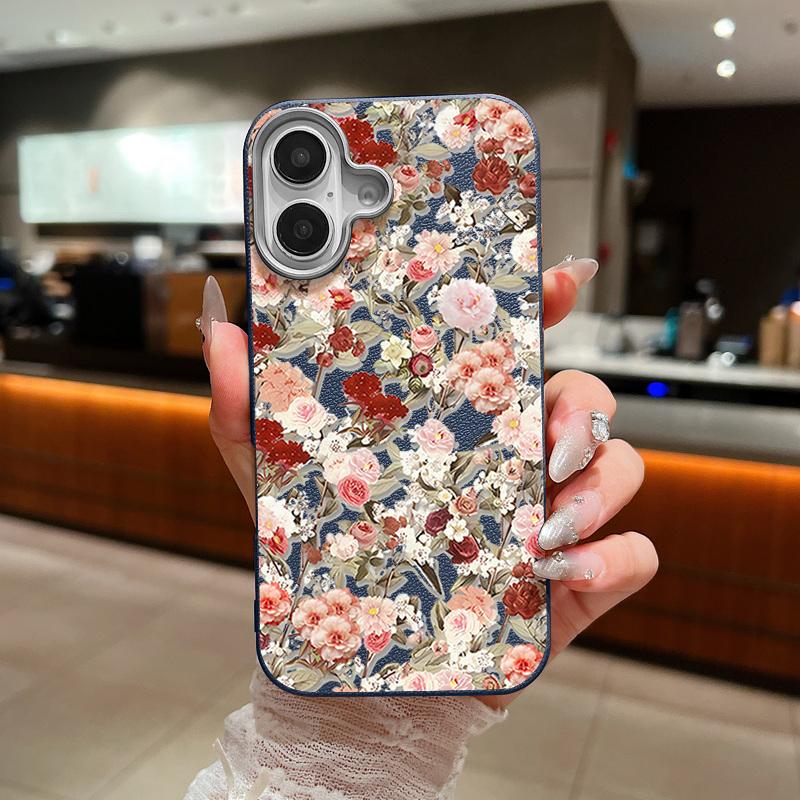 Ink Flower Design Leather Texture TPU Phone Case For iPhone 17 16 Pro Max 15 14 13 Pro Max 11 Anti Scratch Soft Silicone Cover