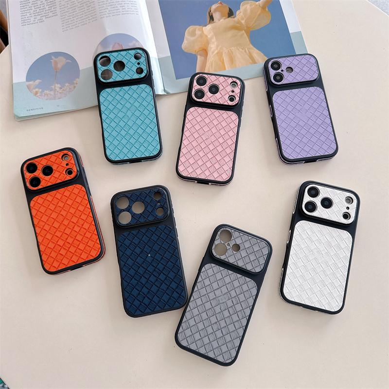 Side Mounted Diamond Grid Texture Phone Case For For Iphone 17 16 1 14 13 Pro Max Instant Turn 17 Large Window Shockproof Cover