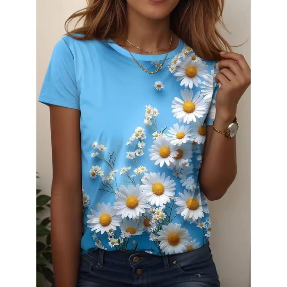 Dámské kulatý výstřih Módní Ležérní Krátký rukáv Tričko Top Oblečení