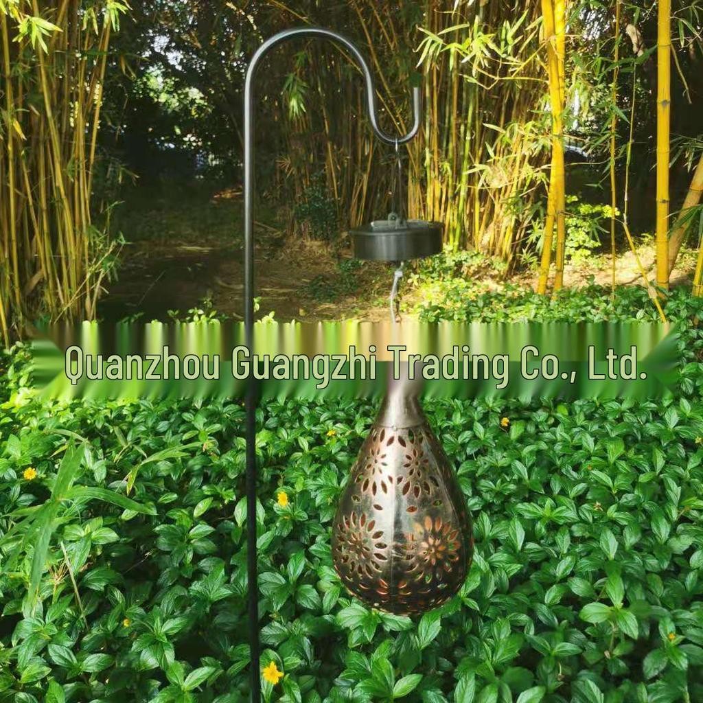 Cross-Border Iron Art Solar Lamp: Hollow Outdoor Courtyard Lawn Projection Light in Water Drop Shape