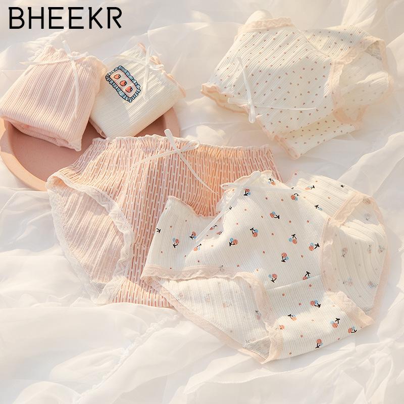 5 teile/satz Süße Bogen Spitze Rand Erdbeere Kissen Blume Gewinde Höschen frauen Reine Baumwolle Schritt Taille Tasche Hüfte Mädchen briefs