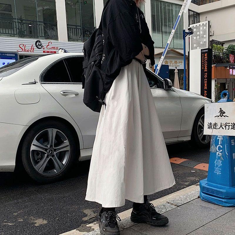 

Белая миди-юбка в стиле утилитаризм для женщин больших размеров - Винтажный художественный студенческий стиль, с высокой талией, А-силуэта, юбка-зонт для повседневной носки 2XL белый