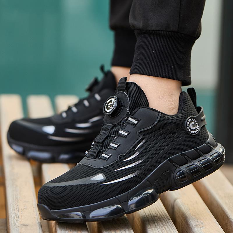 Fashion Rotating Button Safety Shoes Steel Toe Sneakers Indestructible Black Work Shoes for Men Lightweight Non-slip Protective Sneakers