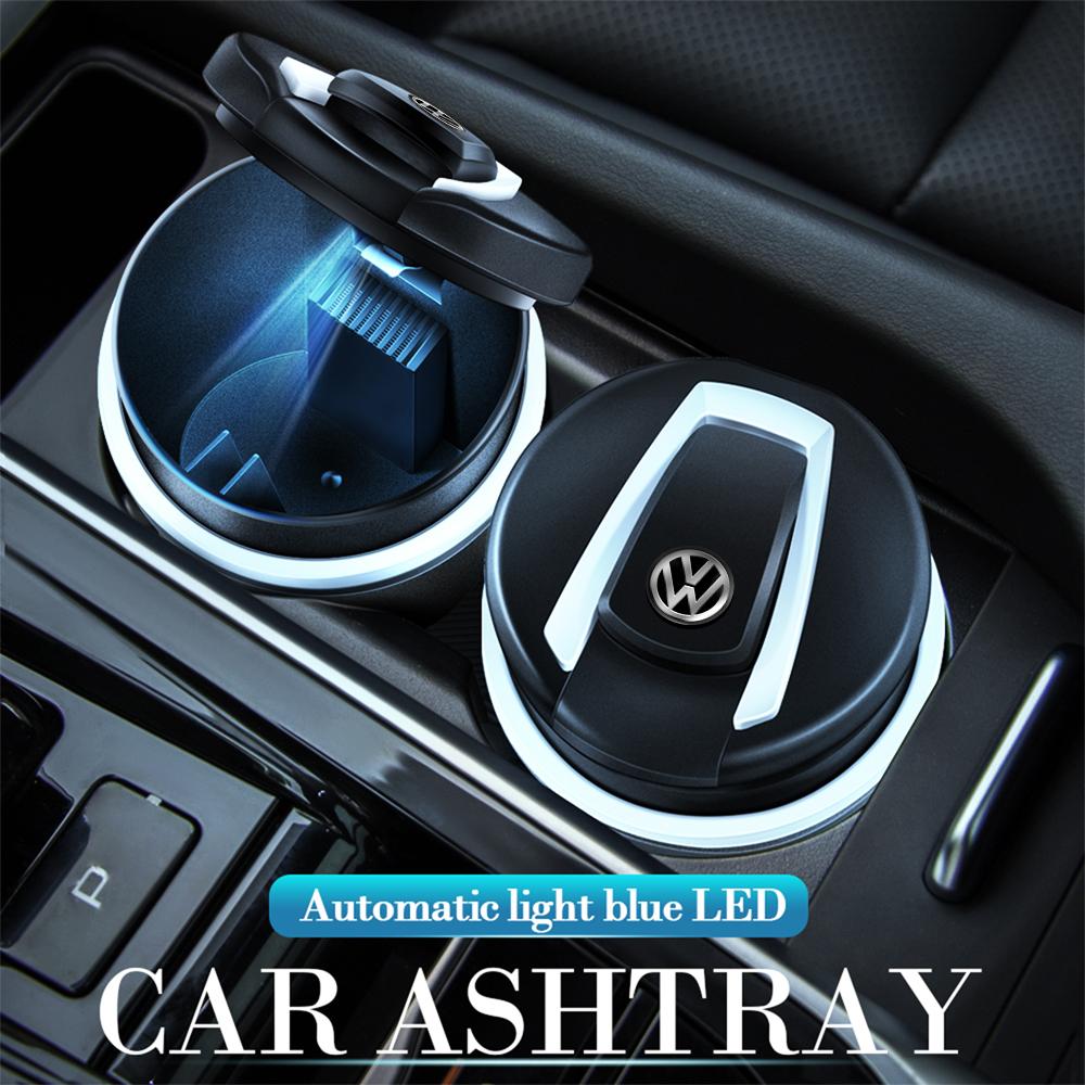 Car Portable Cigarette Ashtray Cup With LED Light Cigar Holder Valve Cap For VW GTI Rline Polo Golf Tiguan Passat Jetta Bora B6KD6