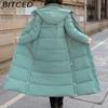 BITCED Winter Cotton Coat for Women - Extended Length, Knee-Length, Slim Fit, Bestie Style, Warm and Thickened Mid-Length Quilted Jacket