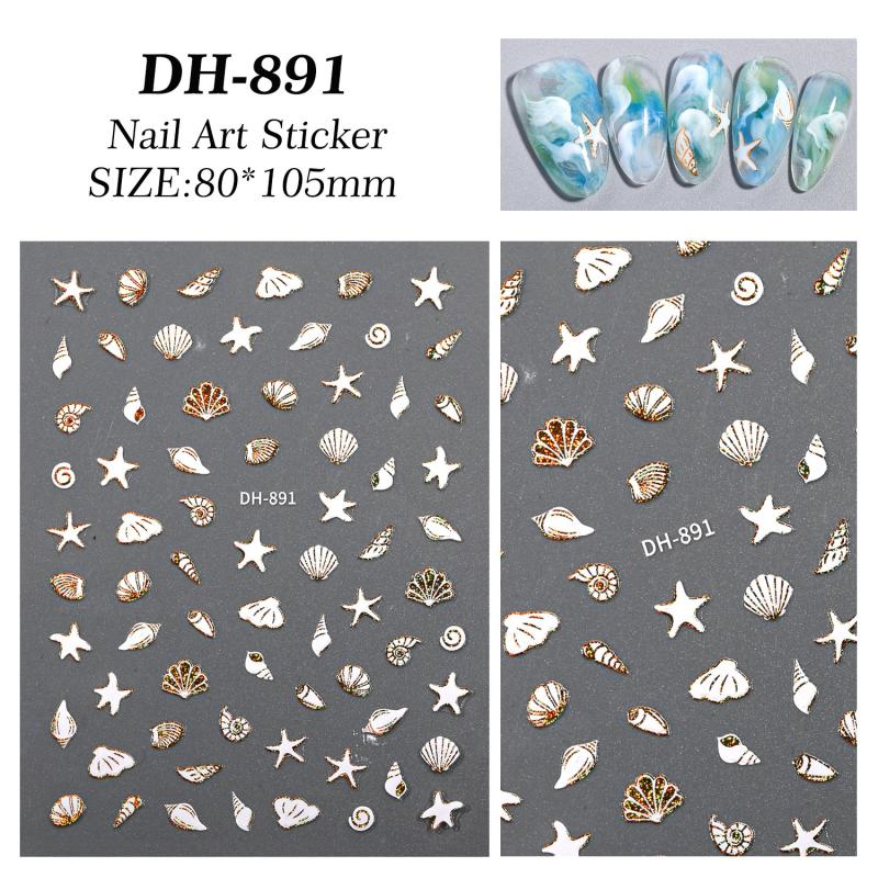 

Cartoon Ocean Nail Art Stickers Style 3D Summer Starfish Seashell Nail Decals Decoration Nail Charm Accessories as the picture