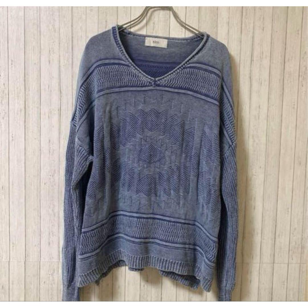 Azure by Mausie Long Sleeve Knit Sweater Blue V-Neck Free