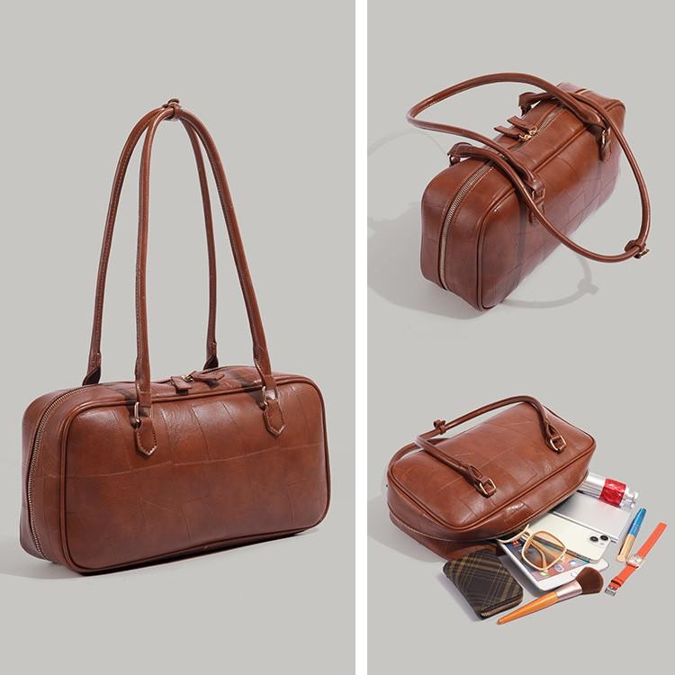 Vintage Patchwork Boston Bag Large Capacity Commuter Bag High-Quality Texture Shoulder Bag Versatile Handbag 2025 New Model