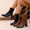 Square Head Skinny High Heel Fashion Boots Winter Coarse Heel Retro Large Size Martin Boots Women