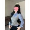 Women's Plaid Layered Shirt: Trendy College Style, Age-Reducing Two-Piece for Autumn/Winter, Featuring Inner Vest and Base Layer.