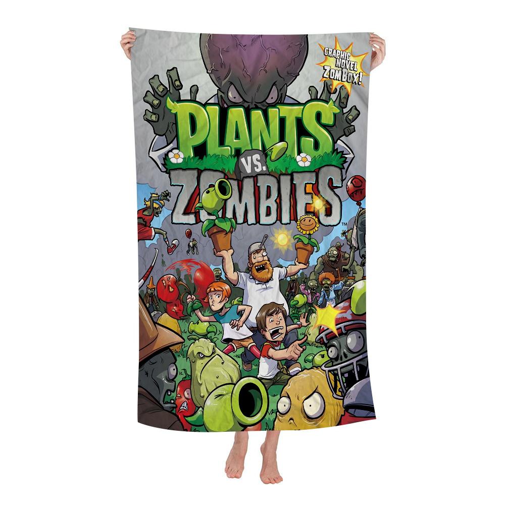 Plant-Vs -Zombie Beach Towel Cartoon Cute Summer Kids Large Bath Pool Beach Towel Microfiber Absorbent for Swimming Travel