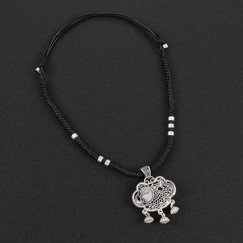 

Винтажное ожерелье-чокер из имитации тайского серебра, женственное, универсальное, цепочка для ключицы, цветок, рыба, плетеное вручную