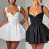 Tief ausgeschnittenes rückenfreies Mini-Korsettkleid für Damen mit Rüschensaum, ärmellos, A-Linie, Party-Club-Kleid