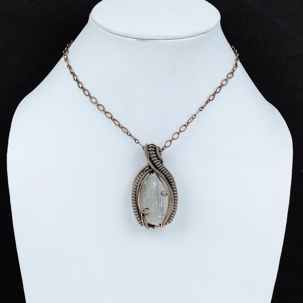Selenit Druzy Anhänger Kupferdraht gewickelter Anhänger Edelsteinanhänger Eleganter Kupferschmuck Handgefertigter Anhänger Geschenk für Frauen Drahtwickelschmuck